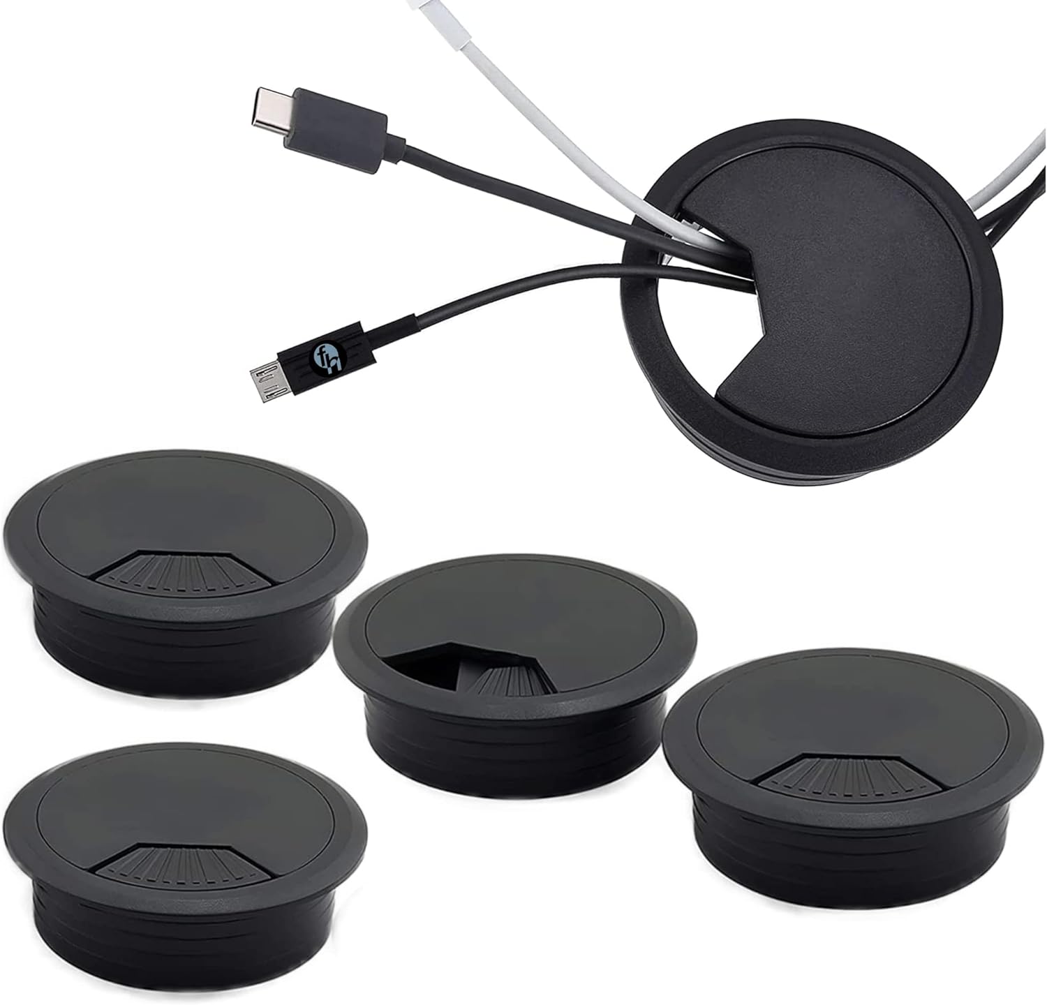 Pasacables Organizador de Cables Escritorio Color Negro Mate Diámetro 50 mm