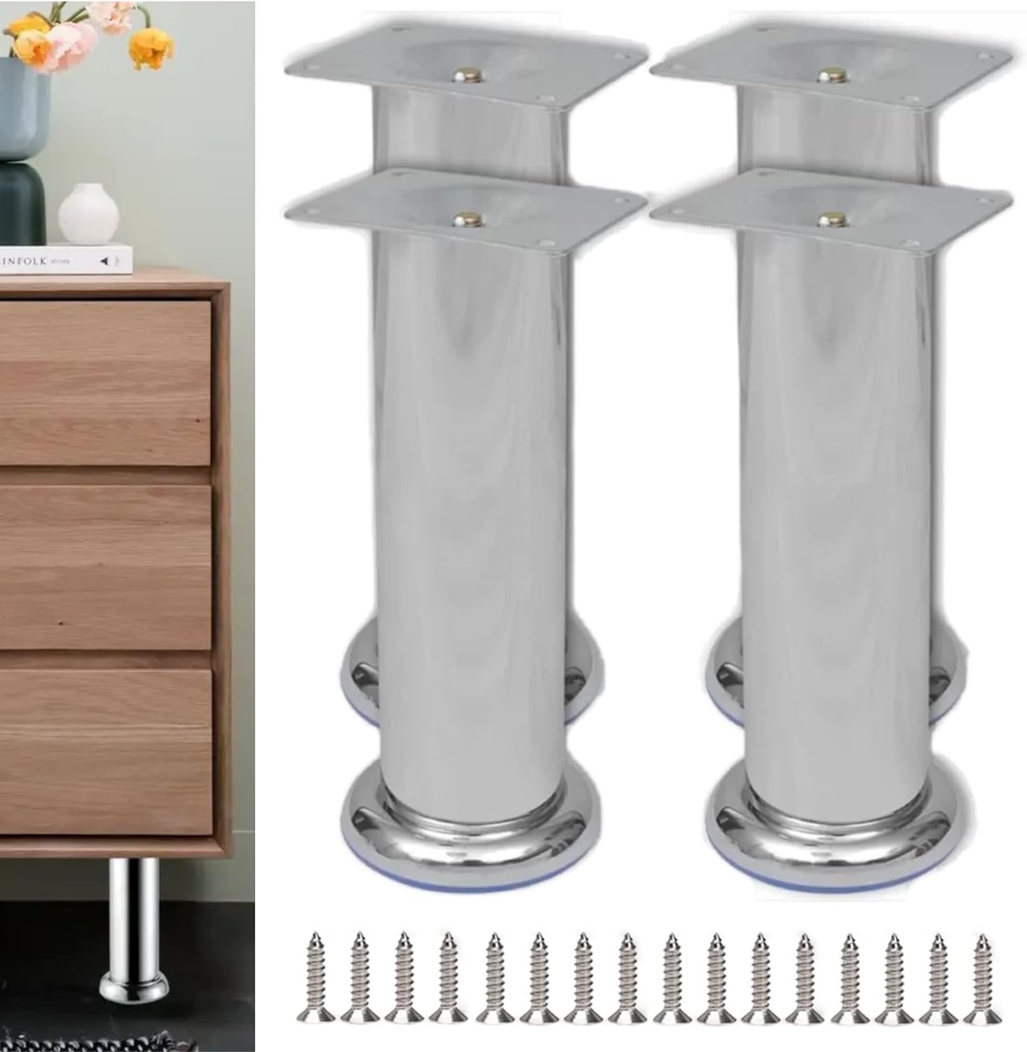 Pata Para Sofá y Muebles Redonda Acero Cromo 18 cm Con Tornillos