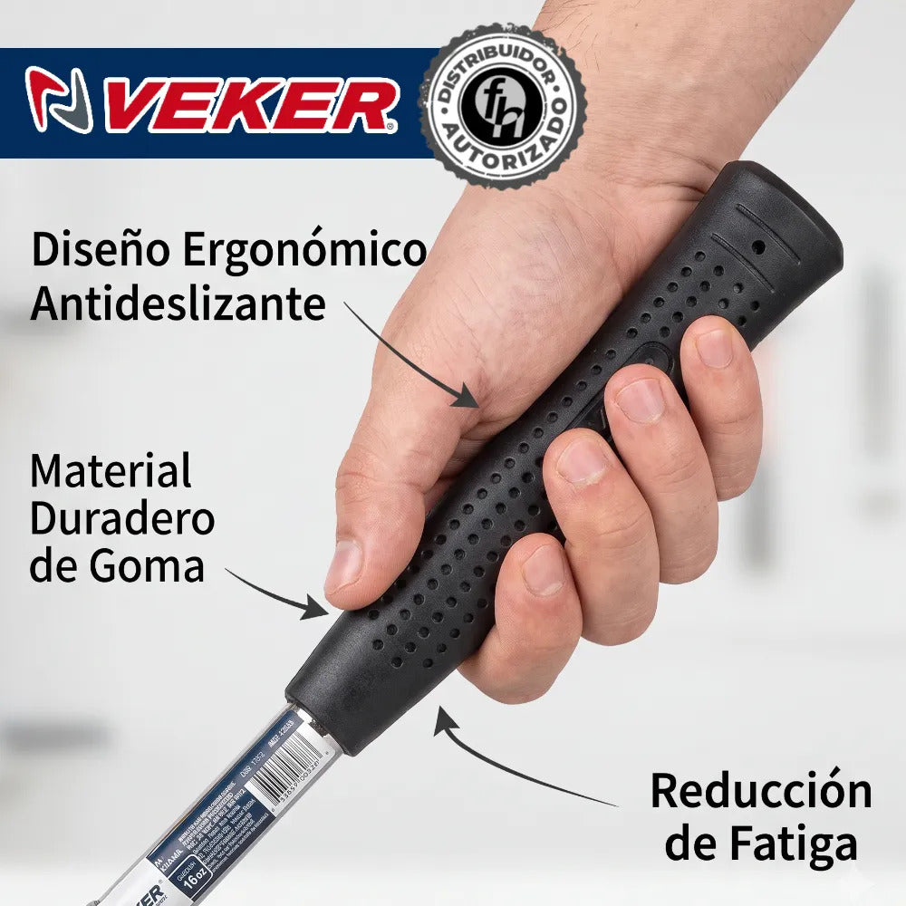 Martillo Uña Curva Pulido 16oz Mango Tubular  De Goma Ergonómico 33 cm Acero Veker 12315