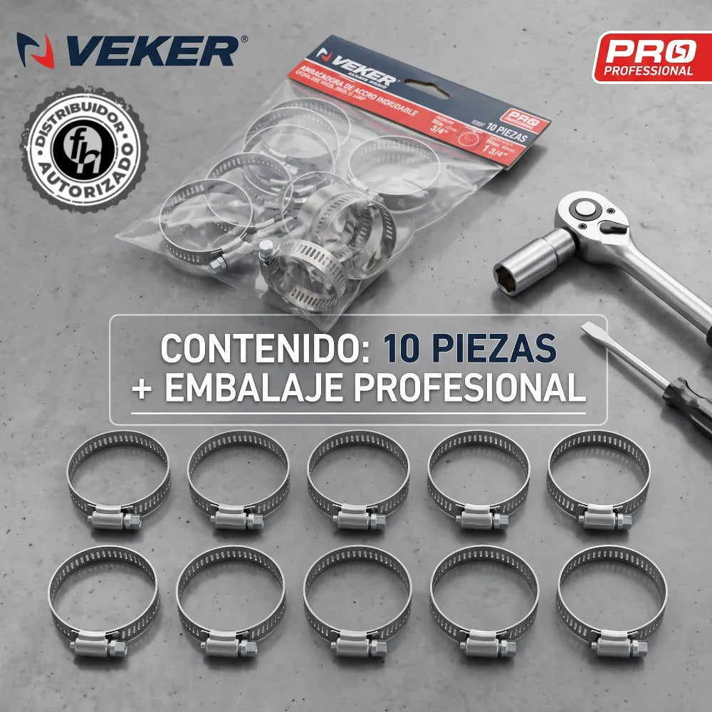 Abrazadera Reforzada 12591 Acero Inox 19-44mm Veker 10pzs