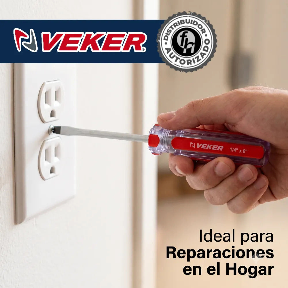 Desarmador Plano Magnético Mango PVC 1/4x6'' Veker 12209 Herramienta Multiusos Destornillador de Precisión Mango PVC Punta Magnética (Copia) (Copia) (Copia)