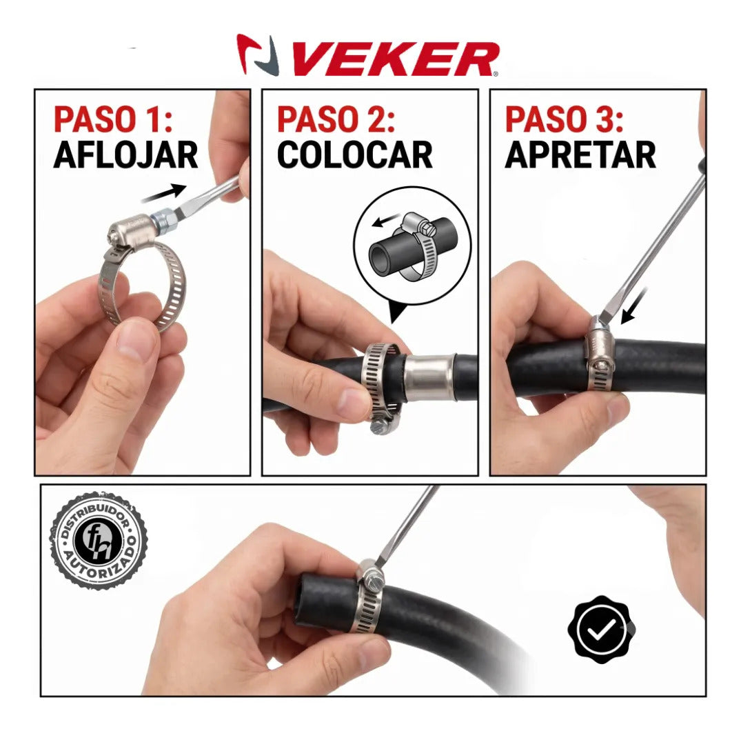 Abrazadera Reforzada 12588 Acero Inox 19 - 27mm Veker 10pzs
