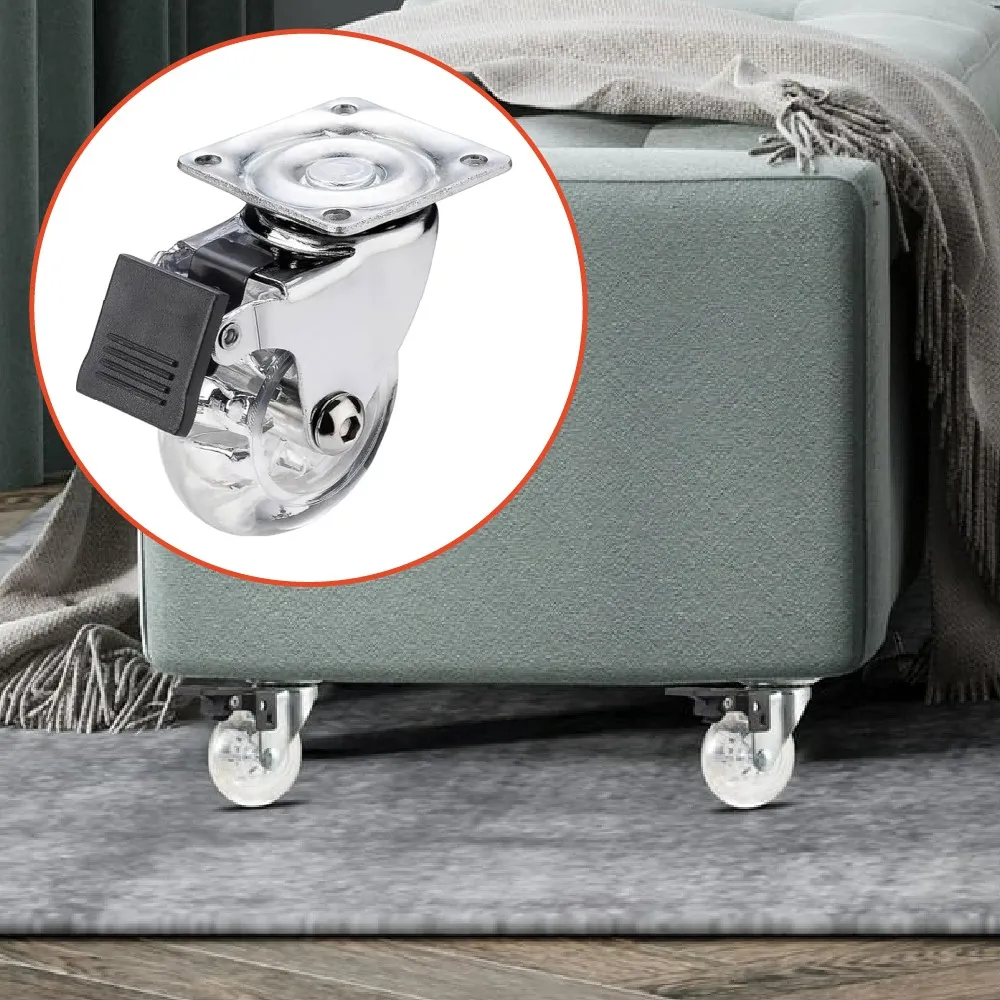 Rodaja Rueda Transparente 35 mm Con Placa Y Freno 1 Pieza