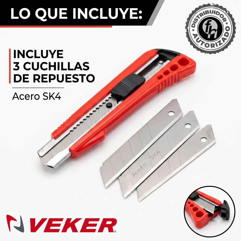 4pzs Cutter Profesional 18mm 6pulg Reforzado Uso Rudo Veker 12195
