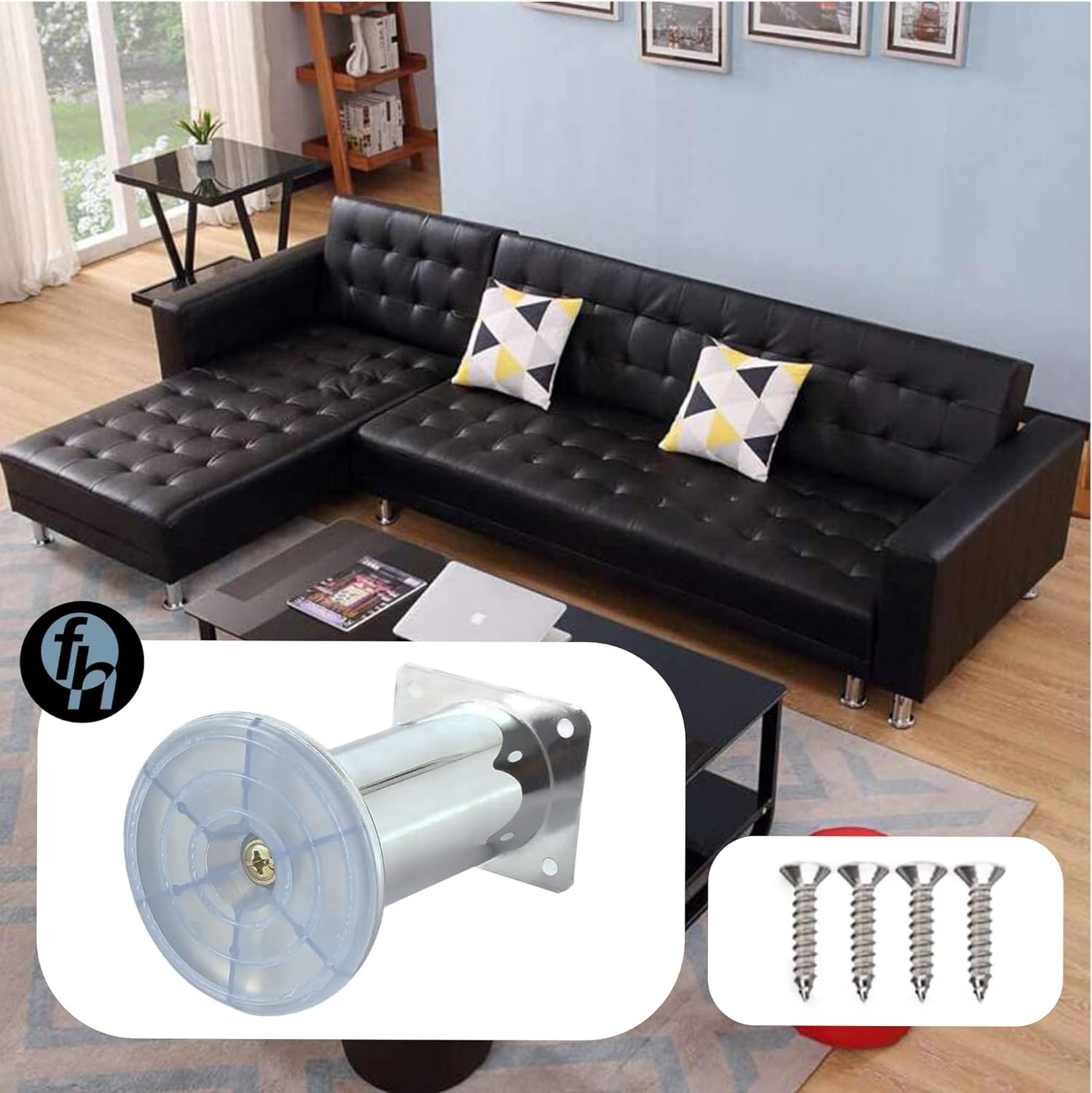 Pata Para Sofá y Muebles Redonda Acero Cromo 12 cm Con Tornillos