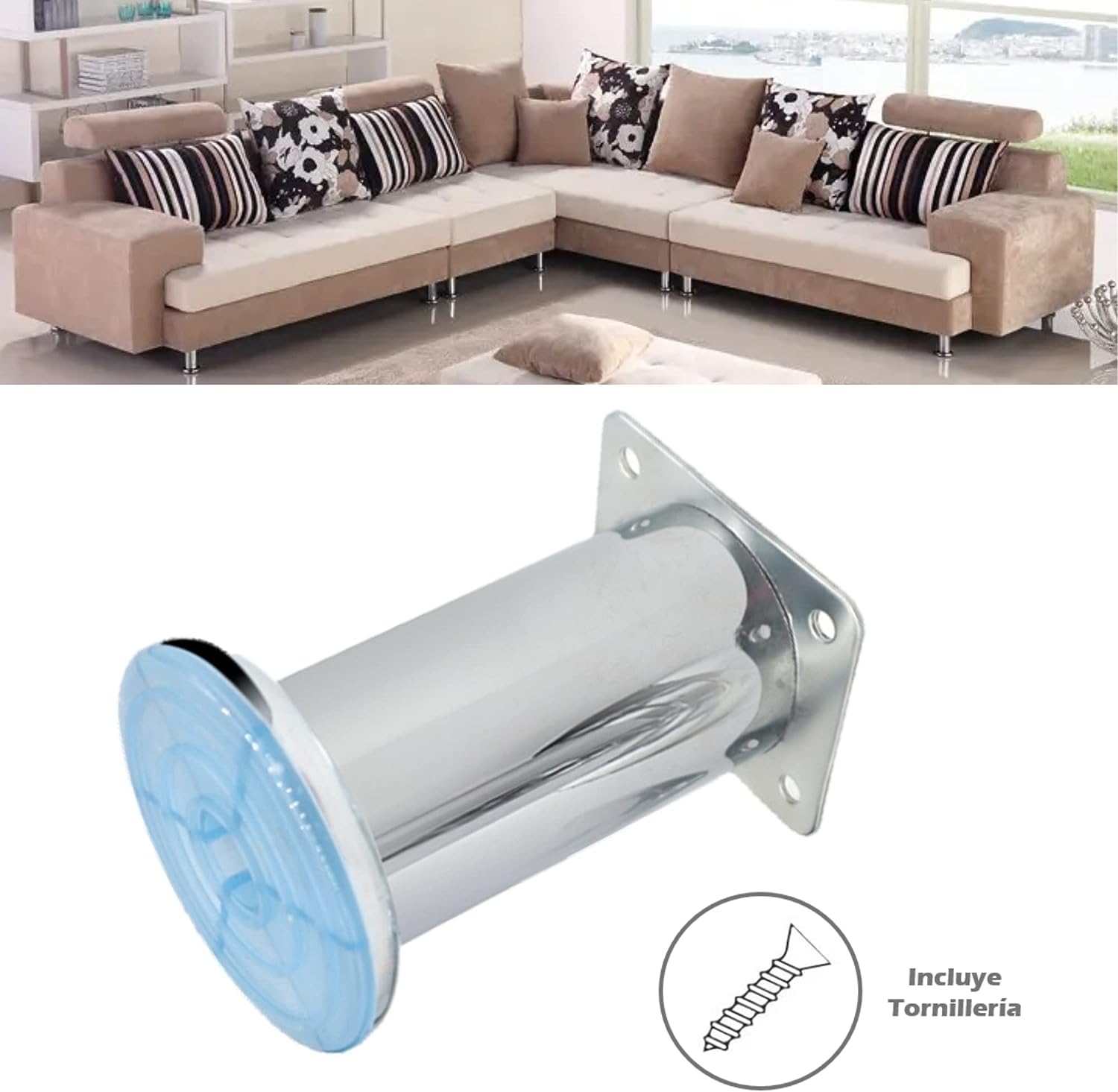 Pata Para Sofá y Muebles Redonda Acero Cromo 10 cm Con Tornillos