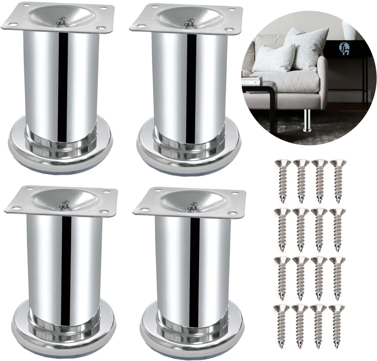 Pata Para Sofá y Muebles Redonda Acero Cromo 12 cm Con Tornillos