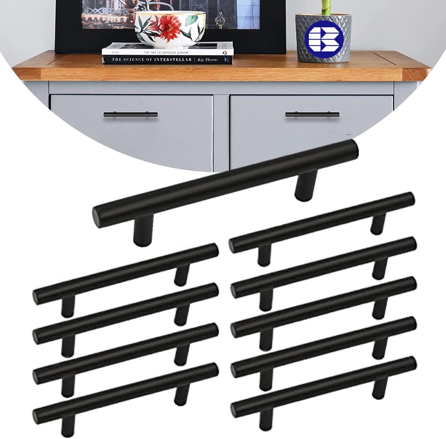 Jaladera Manija De Barra Hueca 22 cm Negro Mate Con Tornillos
