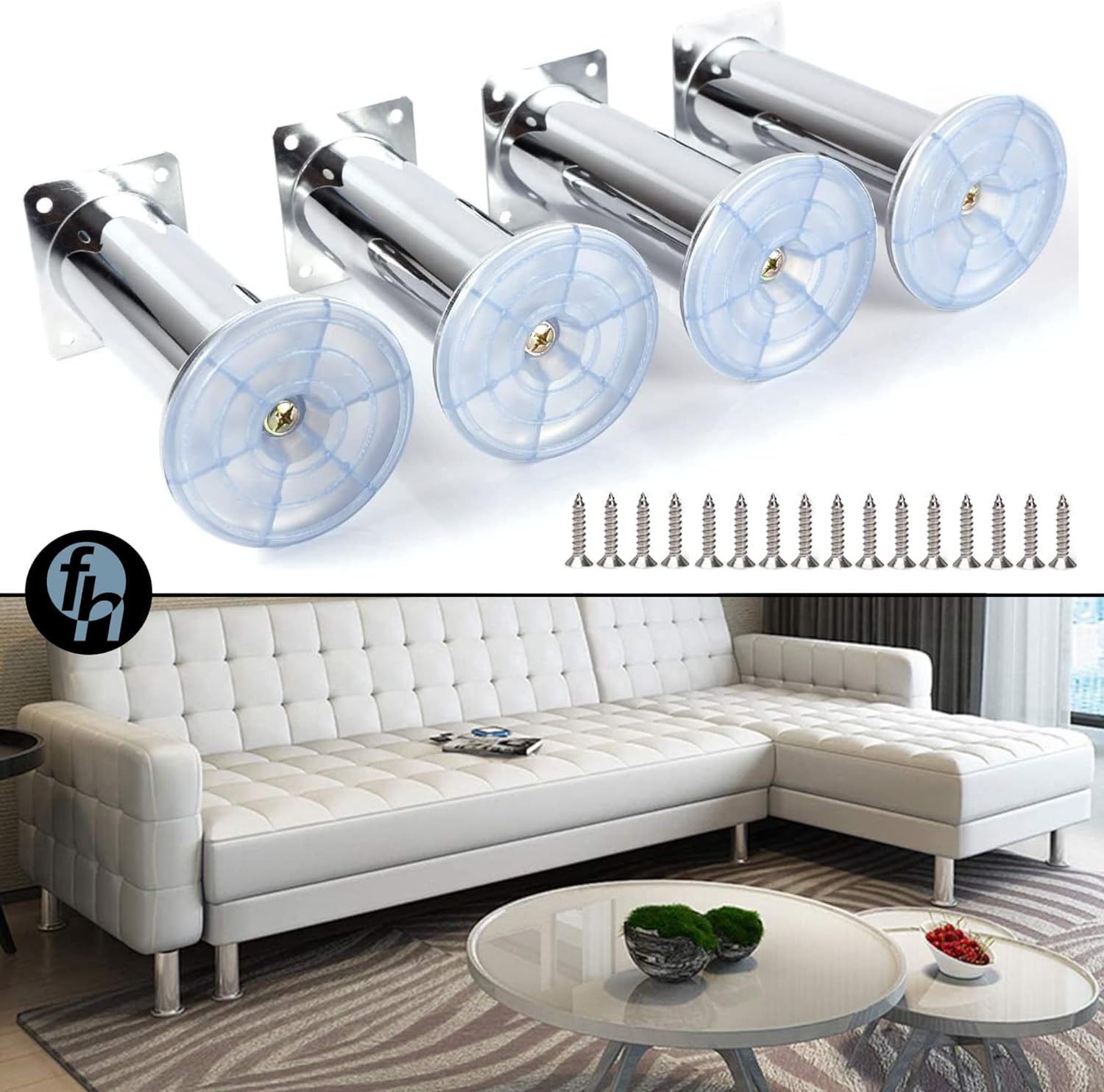 Pata Para Sofá y Muebles Redonda Acero Cromo 15 cm Con Tornillos