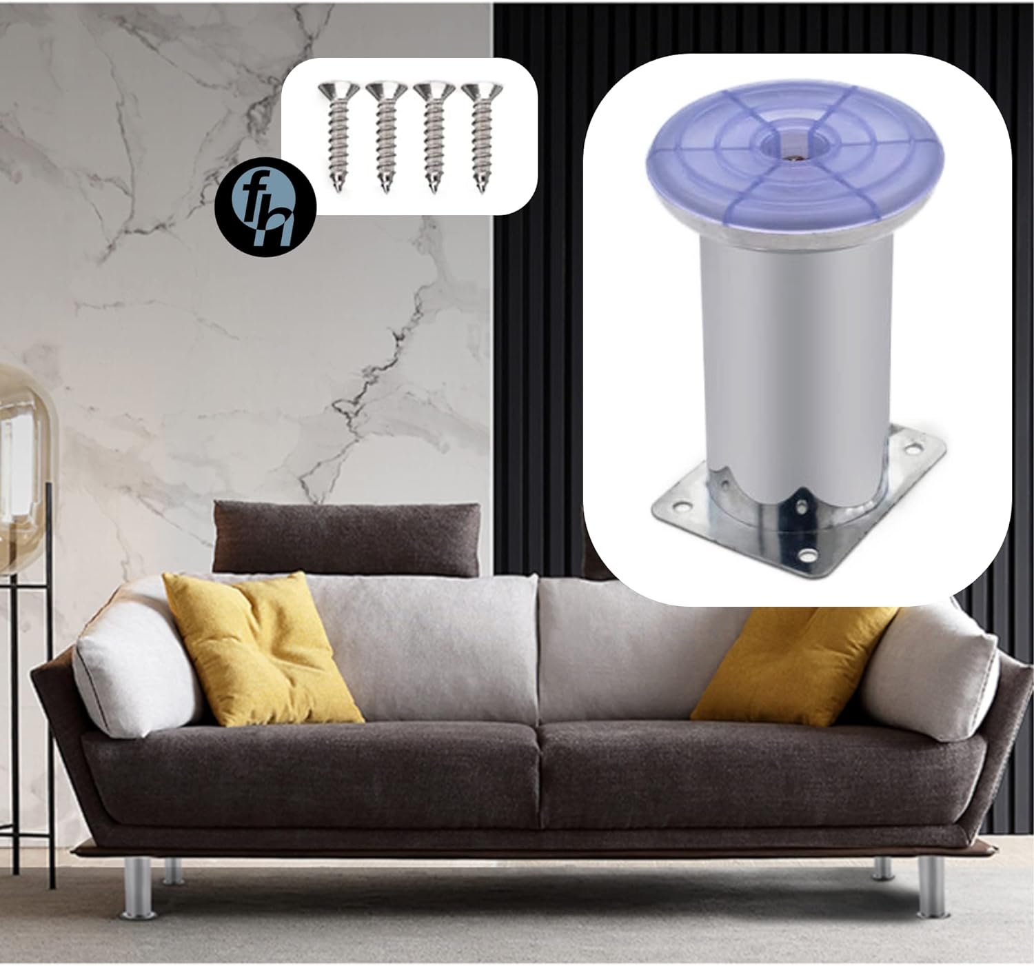 Pata Para Sofá y Muebles Redonda Acero Cromo 8 cm Con Tornillos