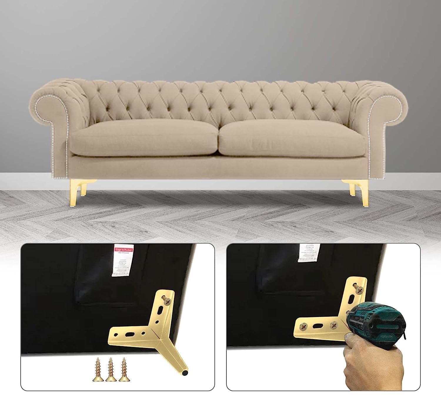 Pata Para Sofá y Muebles Metálica Triangular "Slim" Latón Brillante