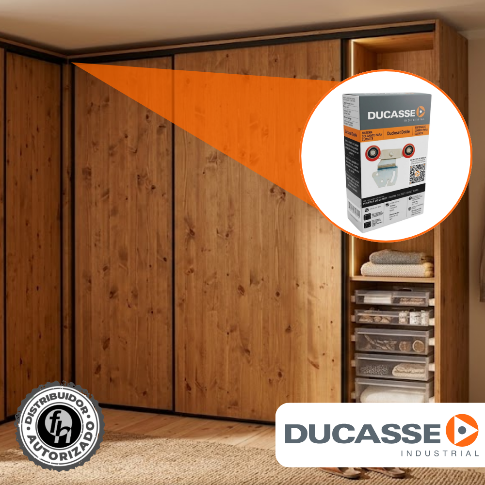 Kit Sistema Corredizo Para Clóset Ducloset Doble Ducasse Con Riel Aluminio Doble J 1.5m