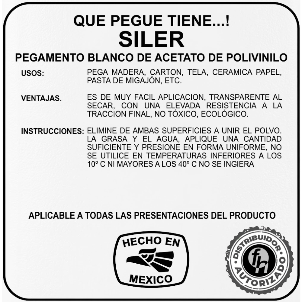 Pegamento Blanco Clásico Madera Siler "B4000" Etiqueta Café 4 kg
