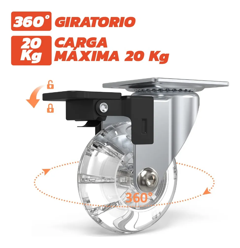 Rodaja Rueda Transparente 35 mm Con Placa Y Freno 1 Pieza