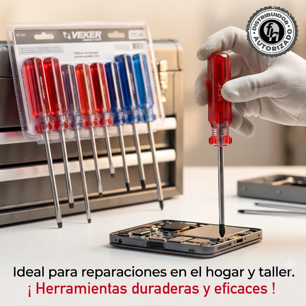 Juego Desarmadores 8pzs Mango Ergonómico, Planos Y Phillips Herramienta Multiusos Destornillador de Precisión Mango PVC Punta Magnética