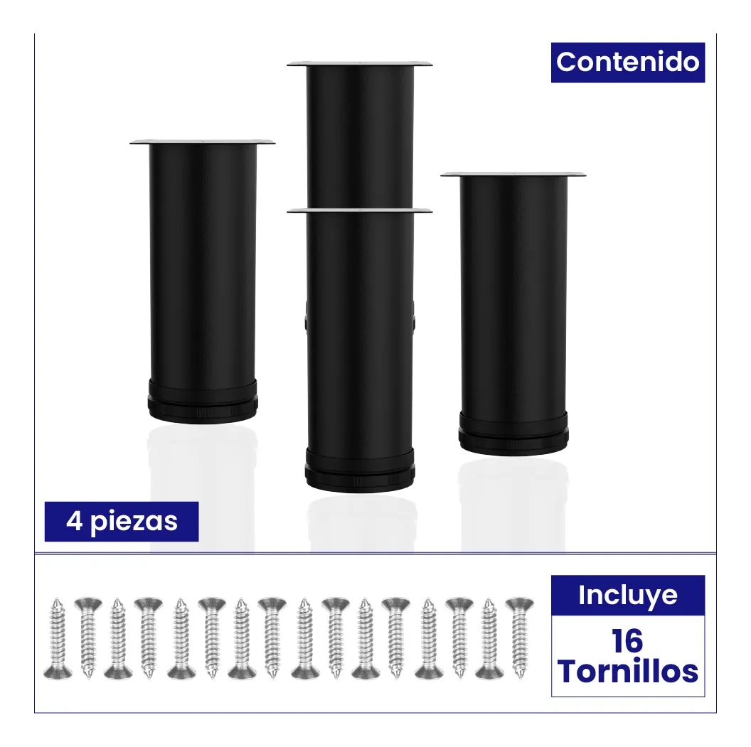 Patas Para Sofá Altura Ajustable 150-160 mm Con Tornillos 4 Piezas Negro Mate