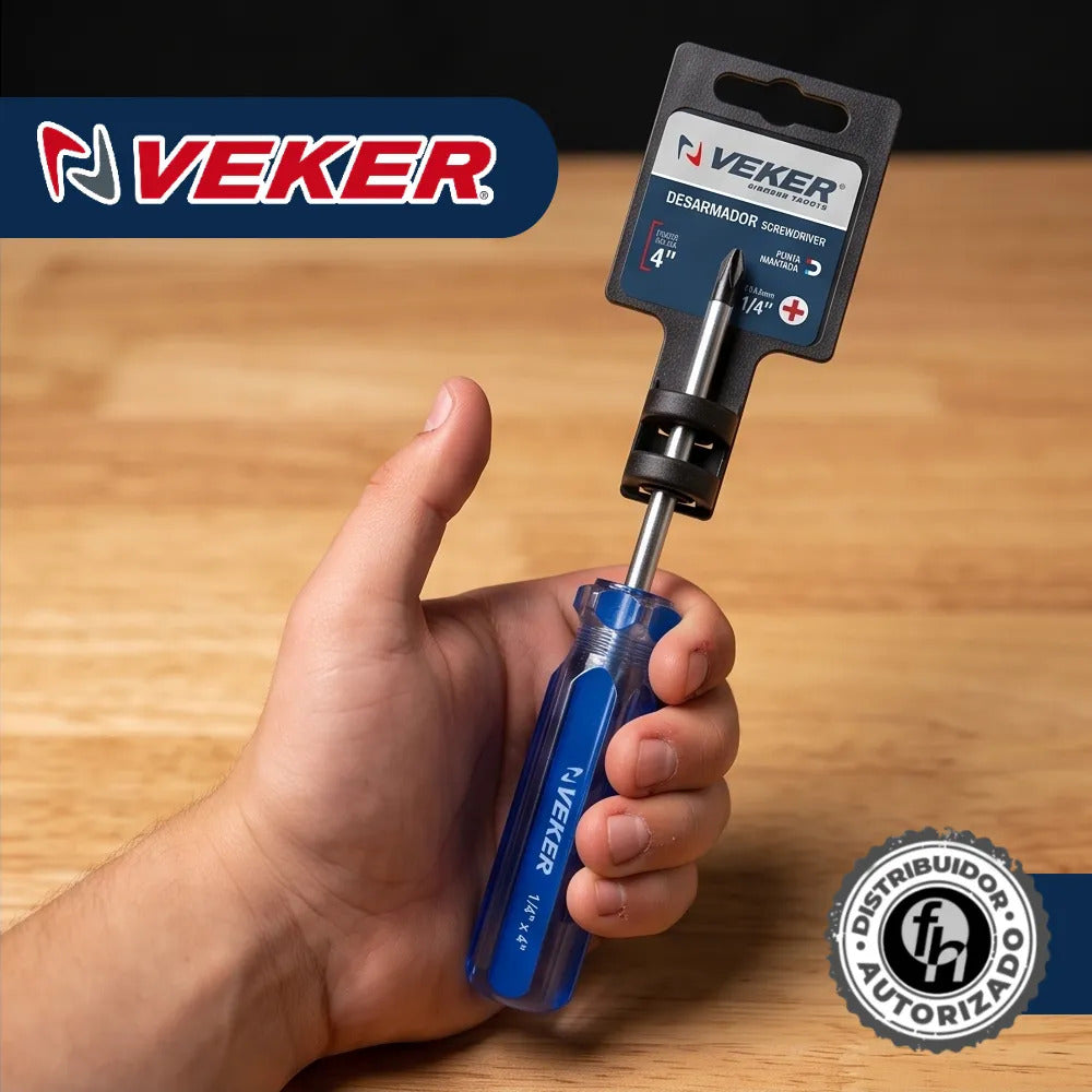 Desarmador De Cruz Magnético Mango PVC 1/4x4'' Veker 12210 Herramienta Multiusos Destornillador de Precisión Mango PVC Punta Magnética (Copia) (Copia) (Copia) (Copia)