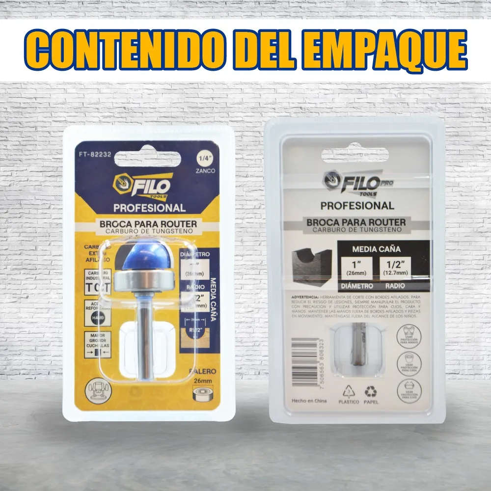 Broca Para Router 1'' Rebajadora de Madera Media Caña 1 Pieza