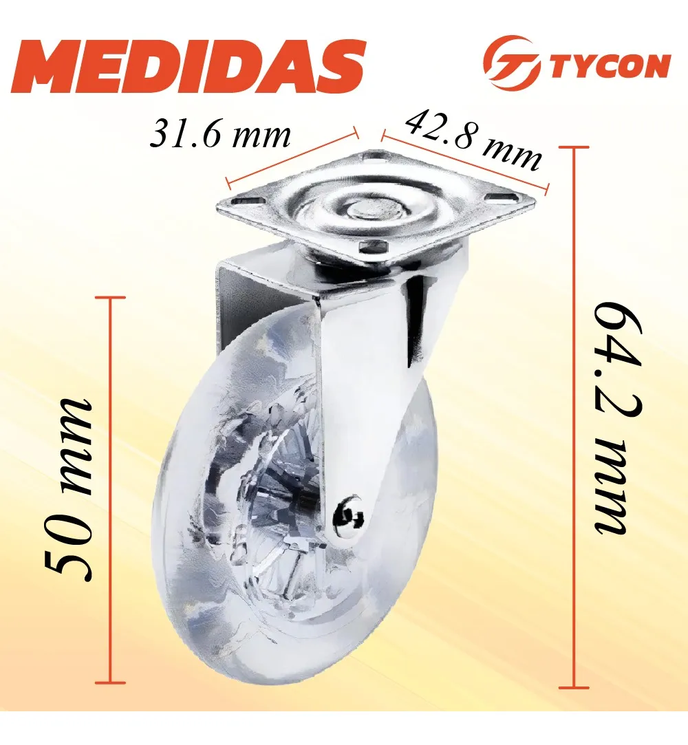 Rodaja Rueda Transparente 50 mm Con Placa Sin Freno 1 Pieza