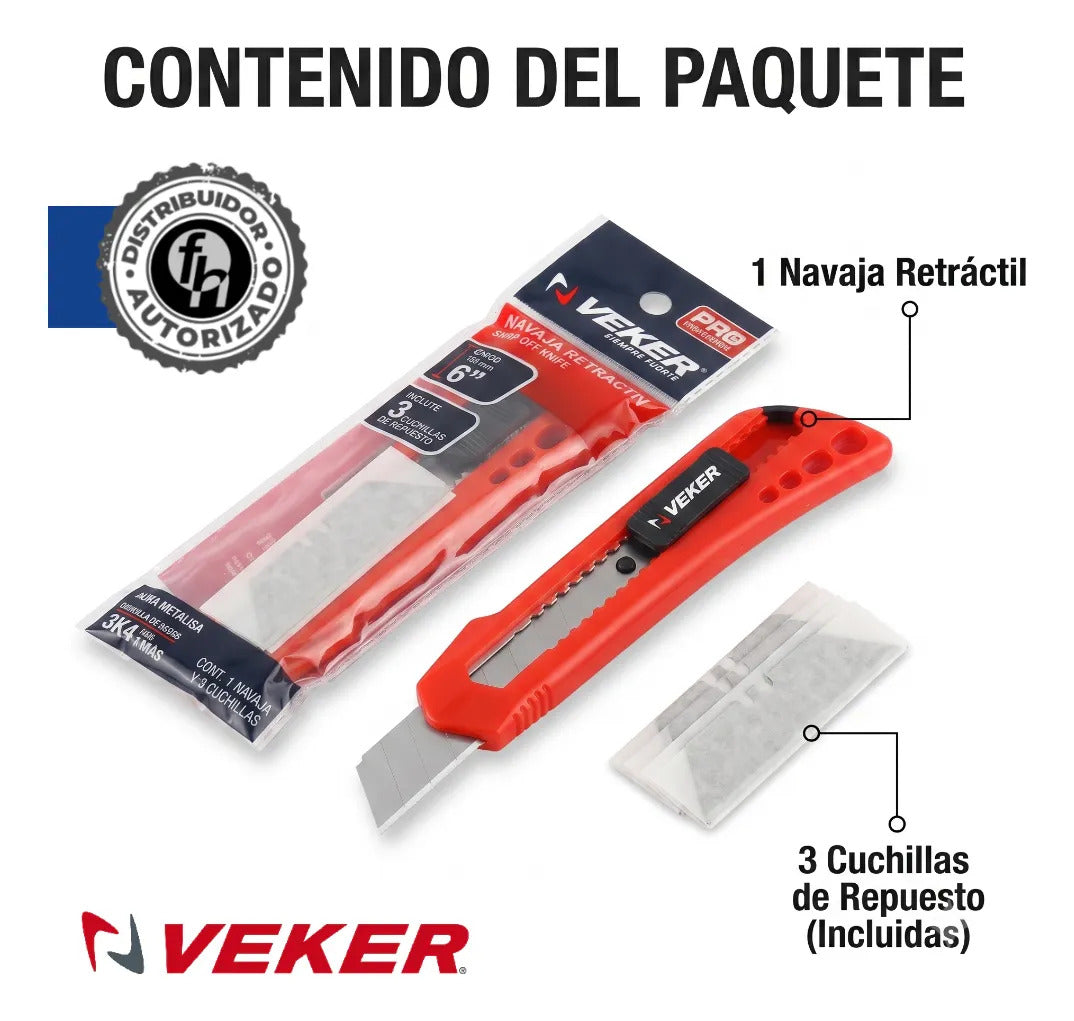 4pzs Cutter Profesional 18mm 6pulg Reforzado Uso Rudo Veker 12195