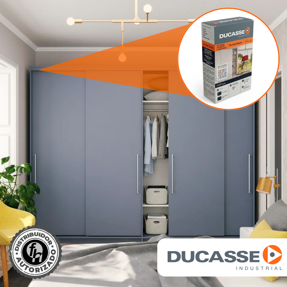 Kit Sistema Corredizo Para Clóset Ducloset Simple Ducasse Con Riel Aluminio Doble J 1.5m