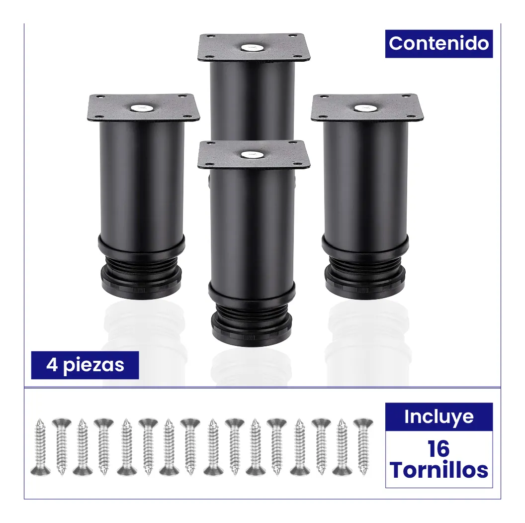 Patas Para Sofá Altura Ajustable 80-90 mm Con Tornillos 4 Piezas Negro Mate