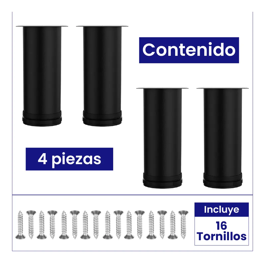 Patas Para Sofá Altura Ajustable 120-130 mm Con Tornillos 4 Piezas Negro Mate