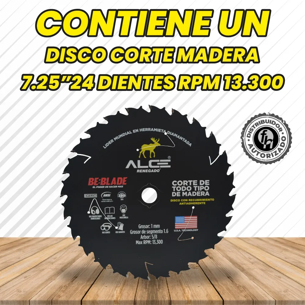Disco Sierra Madera 7.25'' Renegado 24 Dientes 1 Pieza Negro
