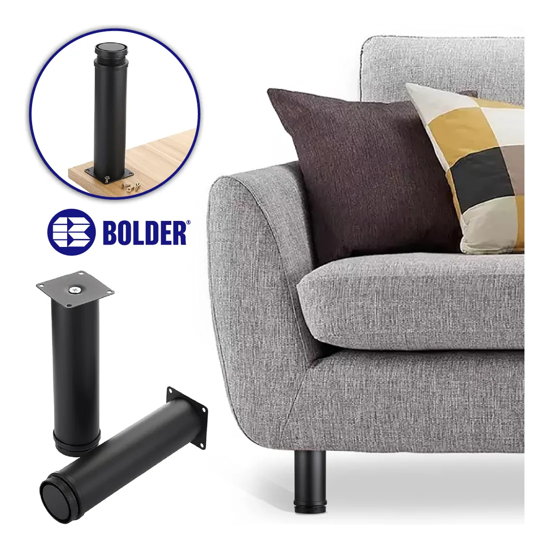 Patas Para Sofá Altura Ajustable 200-210 mm Con Tornillos 4 Piezas Negro Mate