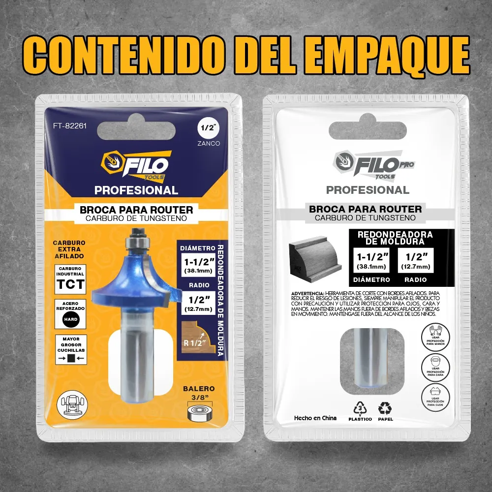 Broca Para Router 1 1/2'' Rebajadora de Madera con Moldura 1 Pieza