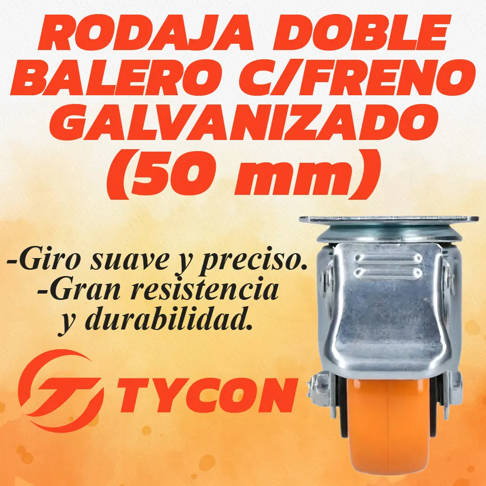 Rodaja Giratoria Rueda 50 mm Con Freno Doble Balero Galvanizada