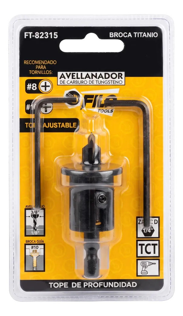 Avellanador Carburo Con Tope De Profundidad Y Broca Titanio