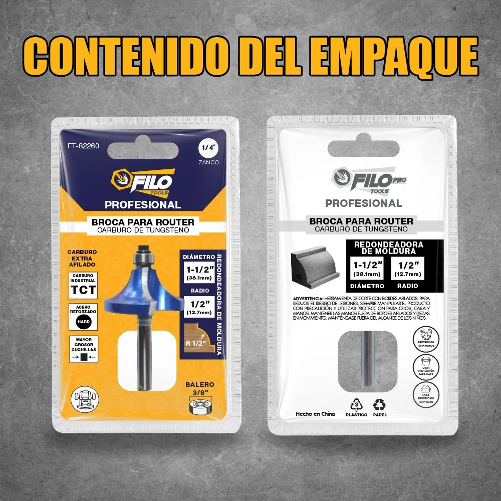 Broca Para Router 1 1/2'' Rebajadora de Madera con Moldura 1 Pieza