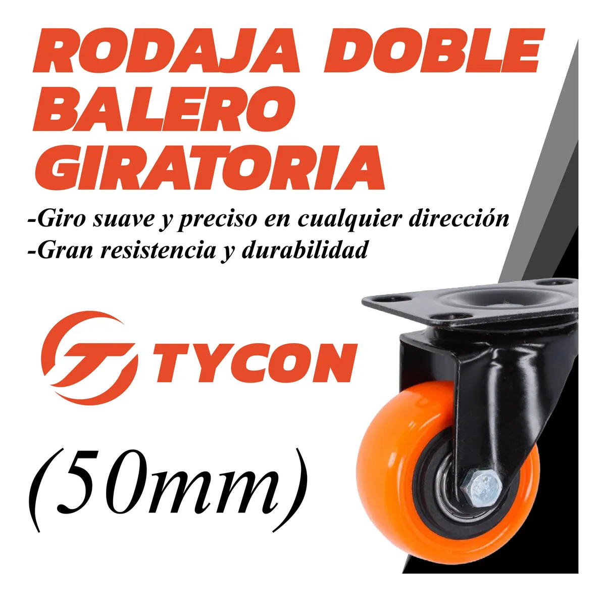 Rodaja Giratoria Rueda Naranja 50 mm Doble Balero