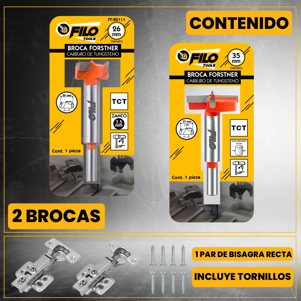 Broca Tipo Forstner Para Madera Carburo De Tungsteno 26 y 35 mm
