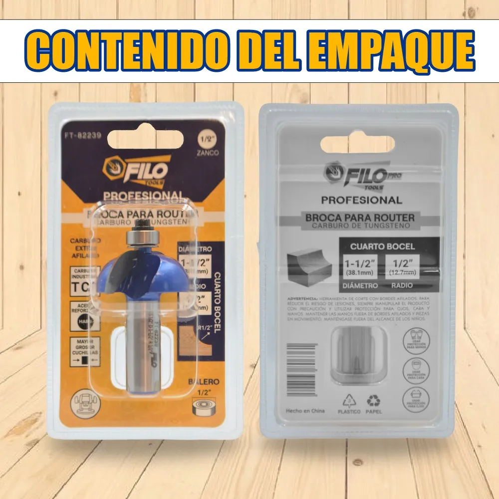 Broca Para Router 1 1/2'' Rebajadora de Madera Cuarto Bocel 1 Pieza