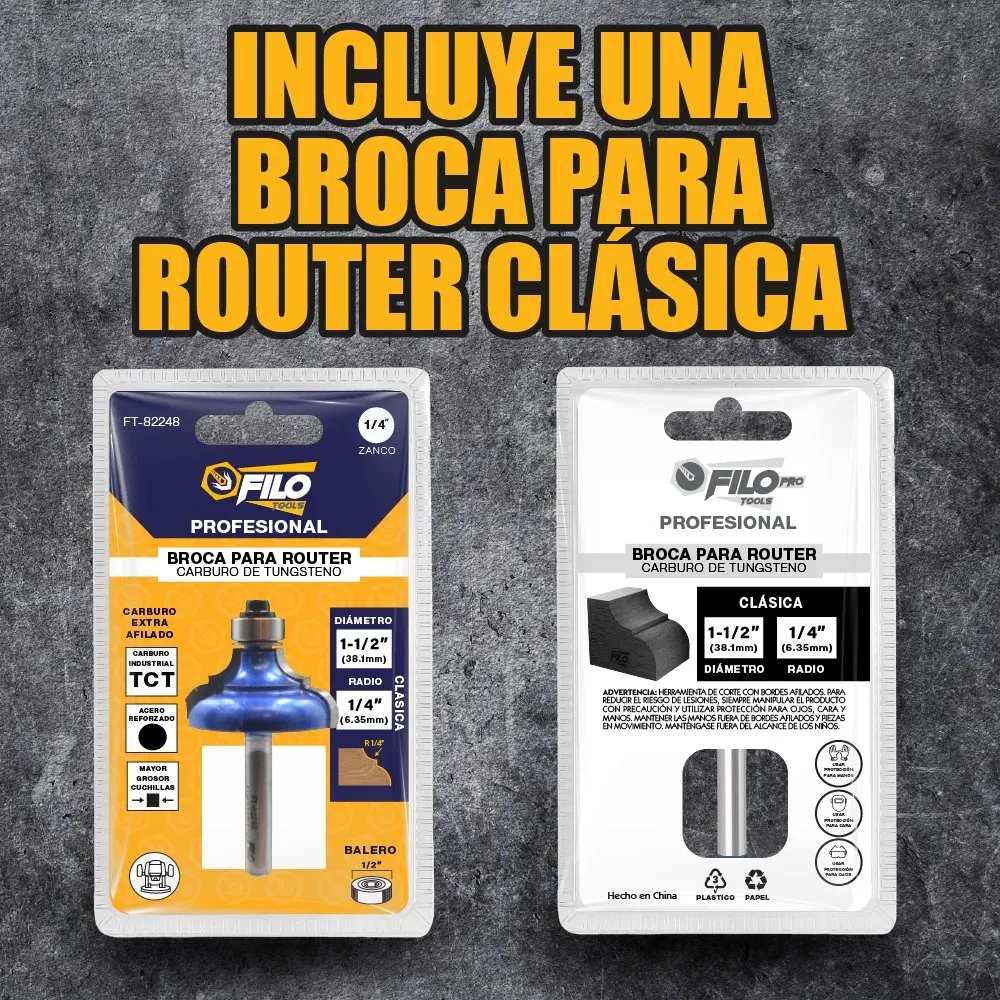Broca Para Router 1/4'' Rebajadora de Madera Corte Clásico 1 Pieza