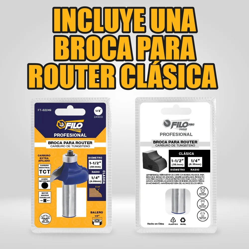 Broca Para Router 1/2'' Rebajadora de Madera Corte Clásico 1 Pieza