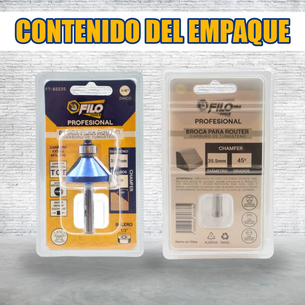 Broca Para Router Rebajadora de Madera Chamfer 45° 1 Pieza
