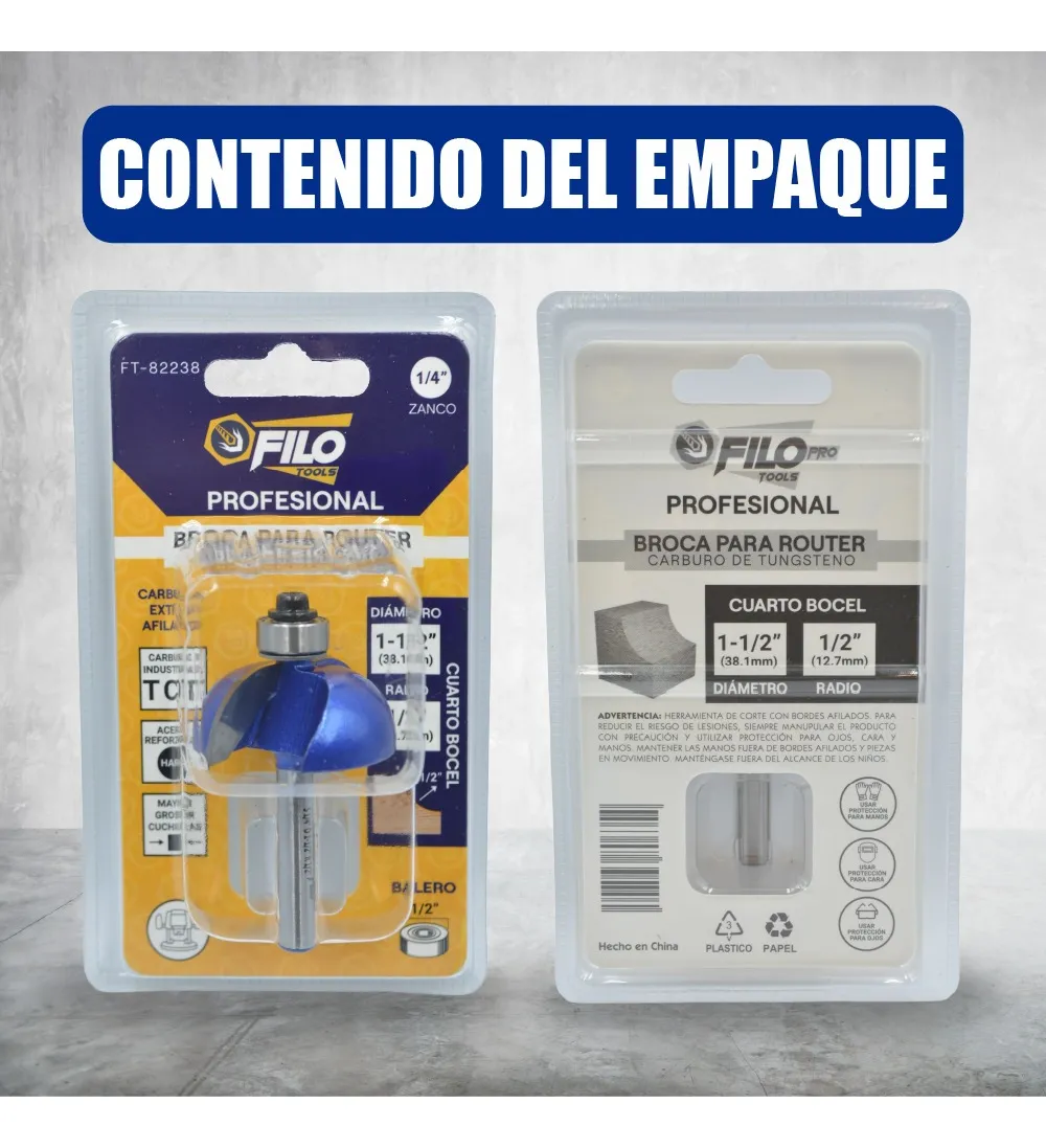 Broca Para Router 1 1/2'' Rebajadora de Madera Cuarto Bocel 1 Pieza