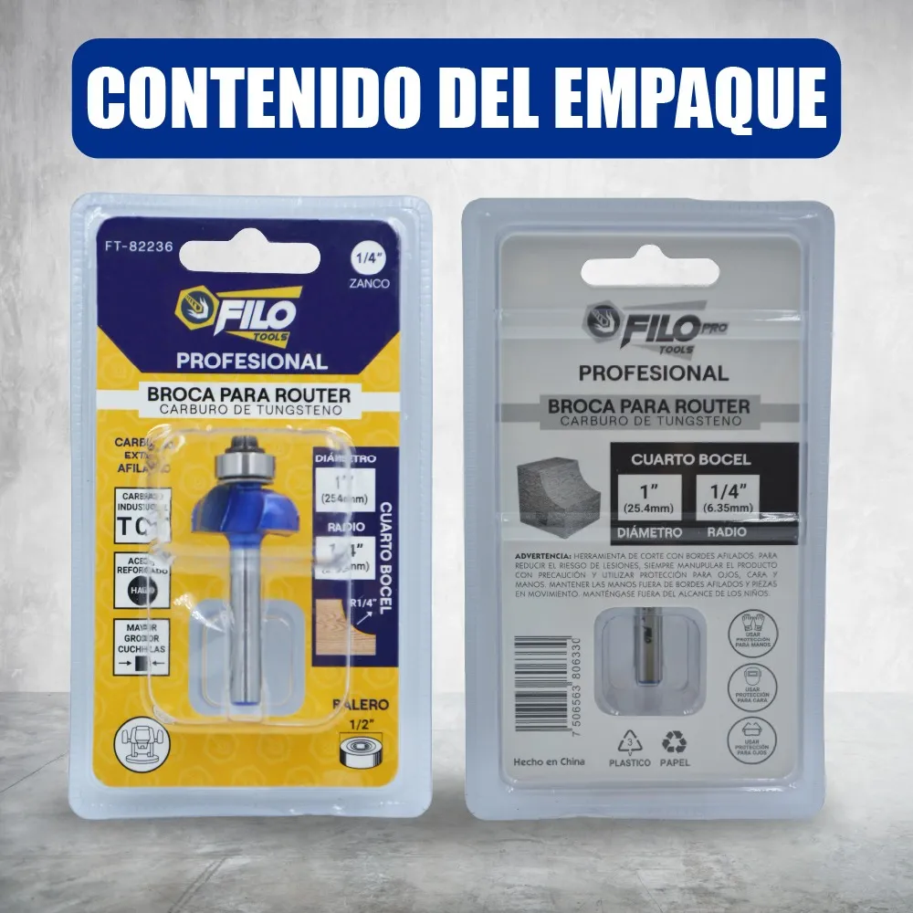 Broca Para Router 1'' Rebajadora de Madera Cuarto Bocel 1 Pieza