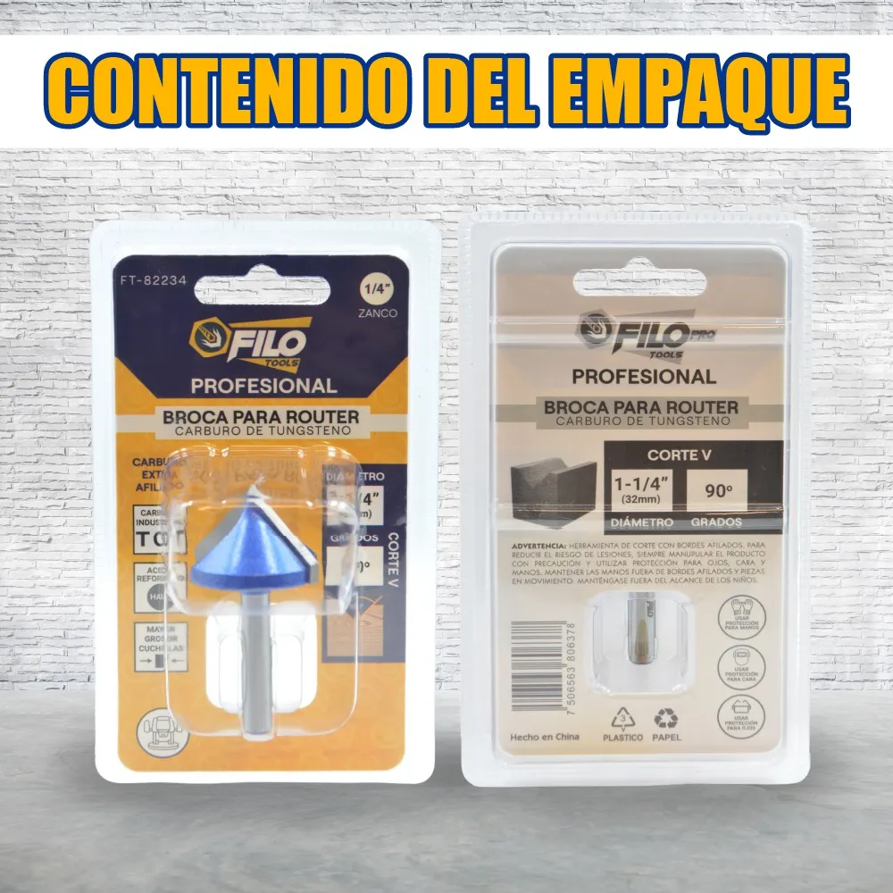 Broca Para Router 90° Rebajadora de Madera Corte V 1 Pieza