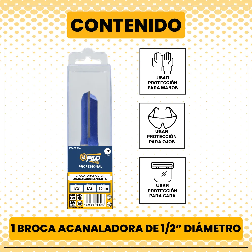 Broca Acanaladora Router Diámetro 1/2" Zanco 1/2" Corte 30 mm