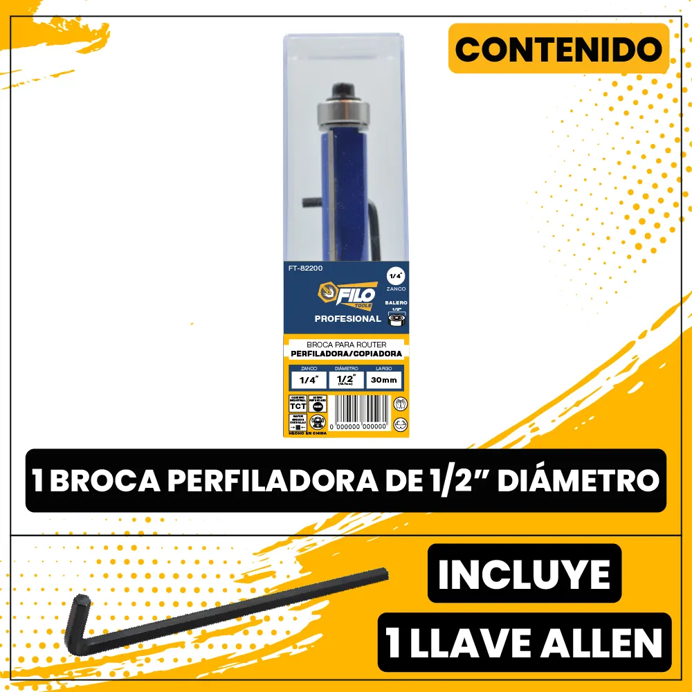 Broca Perfiladora Para Router Diámetro 1/2x1/4" Corte 30 mm
