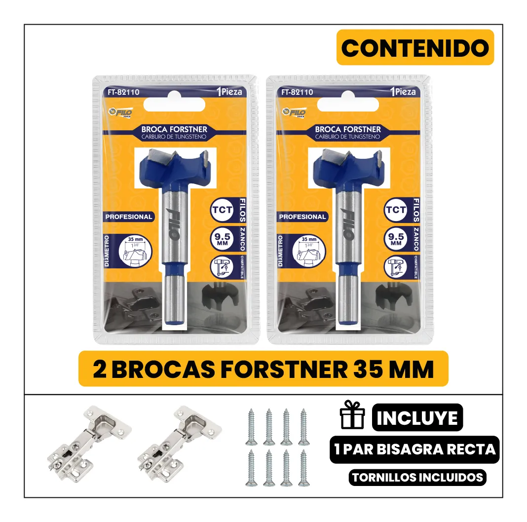 Set 2 Brocas Tipo Forstner Para Madera 35 mm Carburo De Tungsteno