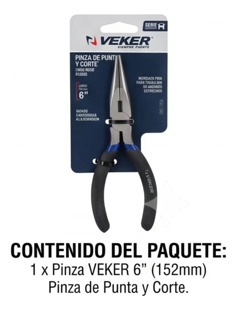 Pinza De Punta Y Corte Multiusos Mango Comfort 6'' Veker 12670 Alicate De Punta