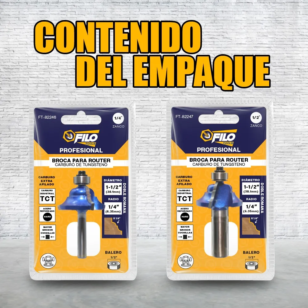 Set 2 Piezas Broca Para Router Rebajadora de Madera Romana Doble