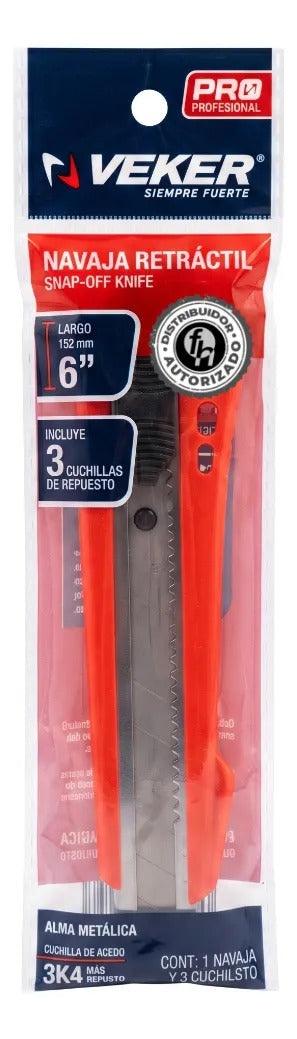 4pzs Cutter Profesional 18mm 6pulg Reforzado Uso Rudo Veker 12195