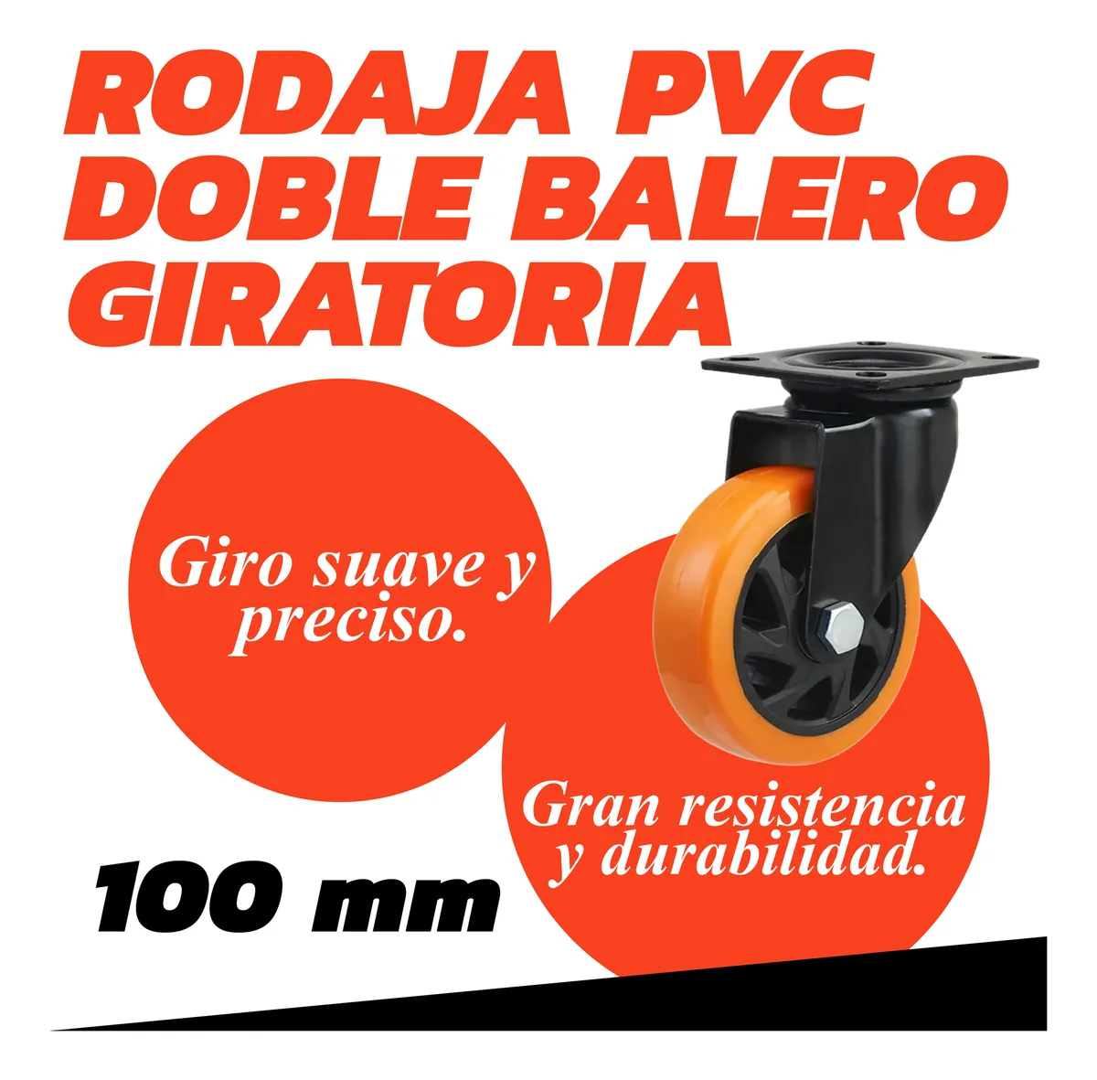 Rodaja Giratoria Rueda 100 mm Doble Balero Tycon Naranja