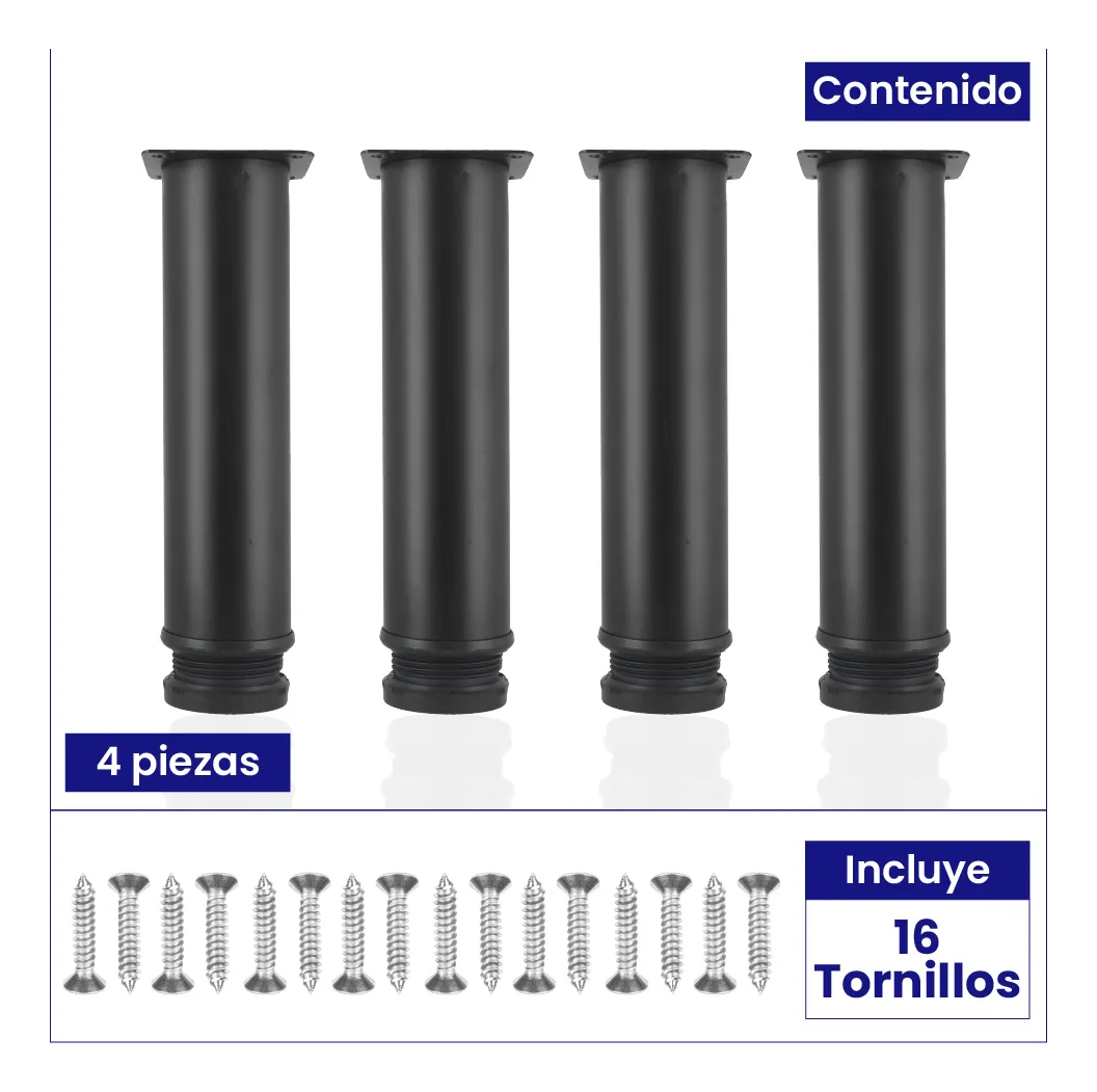 Patas Para Sofá Altura Ajustable 200-210 mm Con Tornillos 4 Piezas Negro Mate
